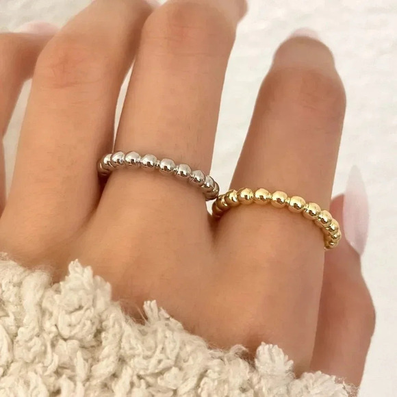925 Sterling Silver Dainty Bead Ring Minimalist Ring Stackable Ring Band - Picture 1 of 8